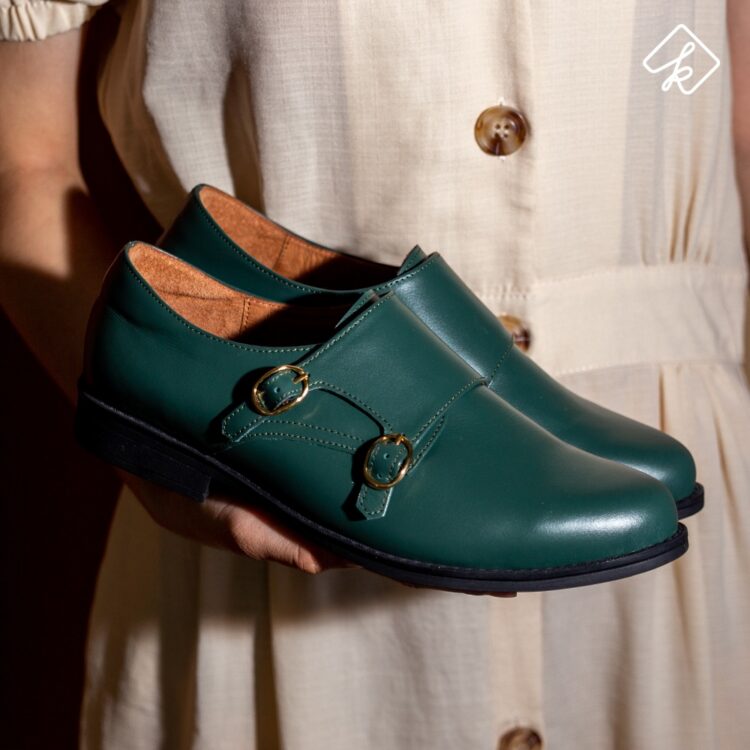 巴迪亞豔陽∥真皮雙扣孟克鞋∥墨綠