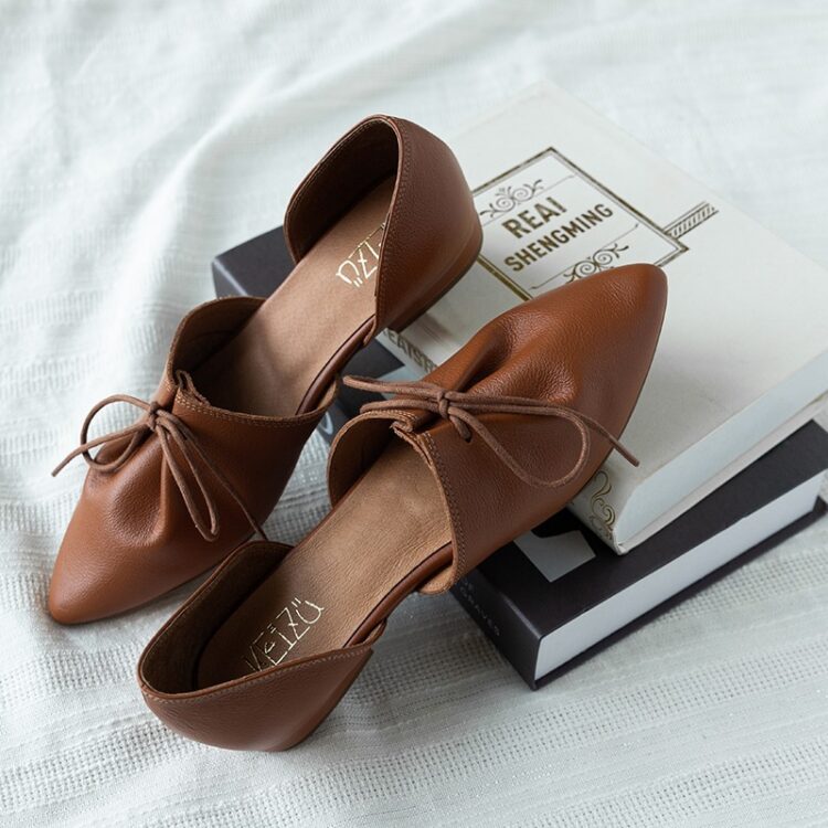 南法森林∥ 真皮簍空平底鞋∥棕