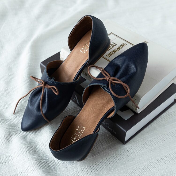 南法森林∥ 真皮簍空平底鞋∥藍