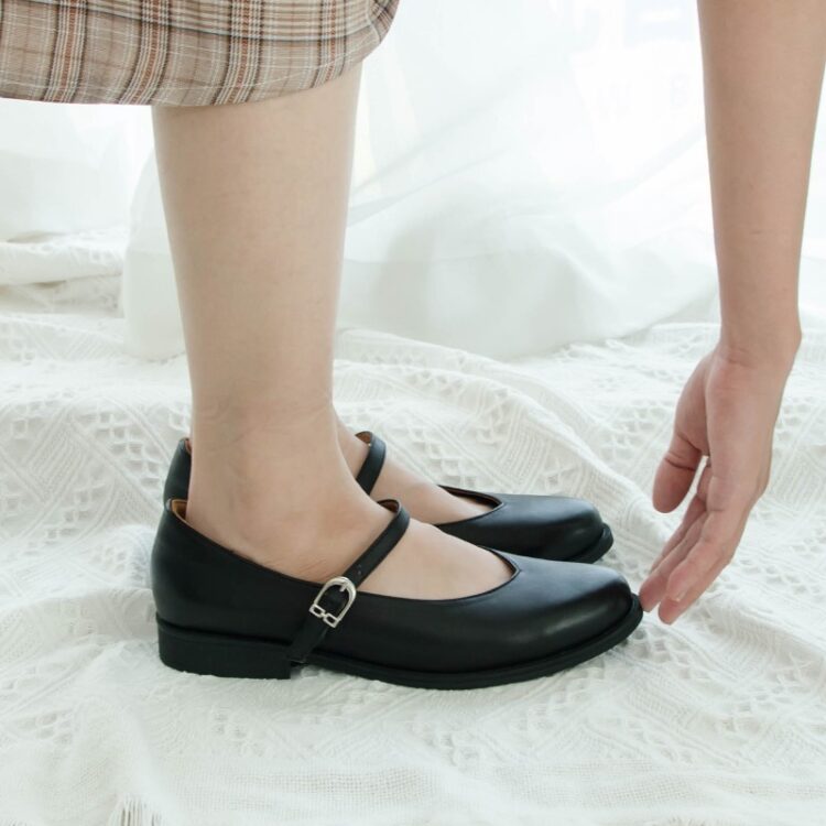 低調巴黎∥真皮圓頭瑪莉珍鞋∥黑