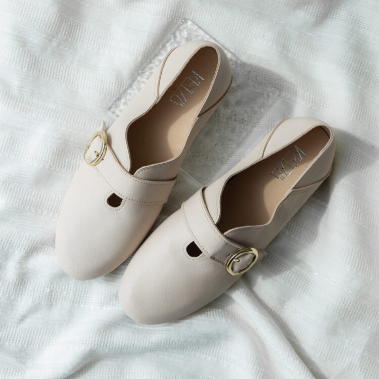 漁光小時間∥ 超軟圓扣小羊皮娃娃鞋∥米白