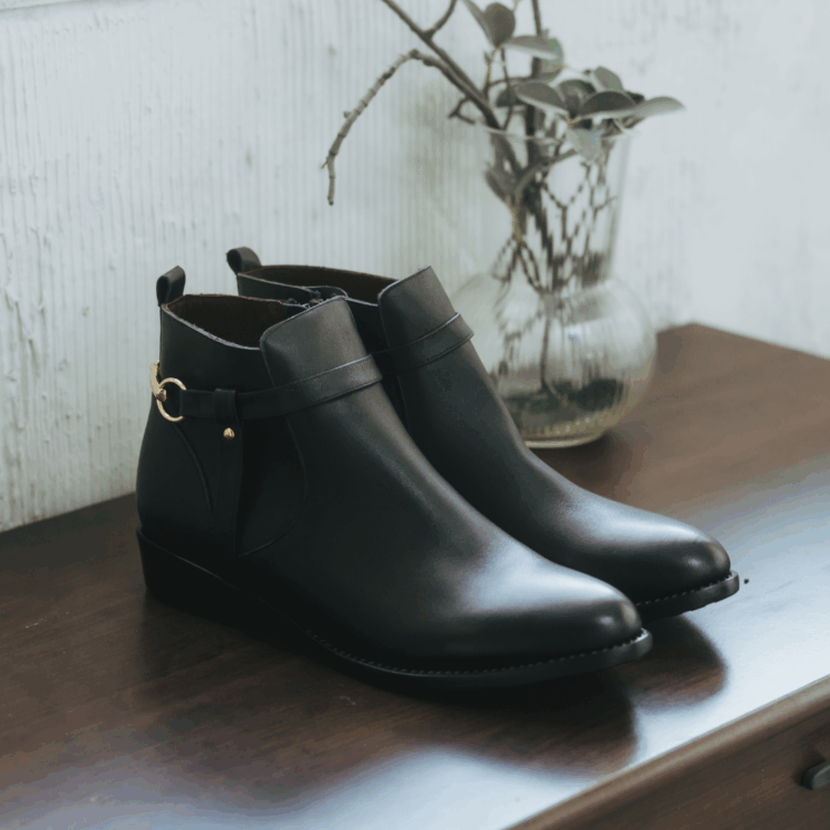 紐約紐約∥手作牛皮馬斜釦靴∥黑